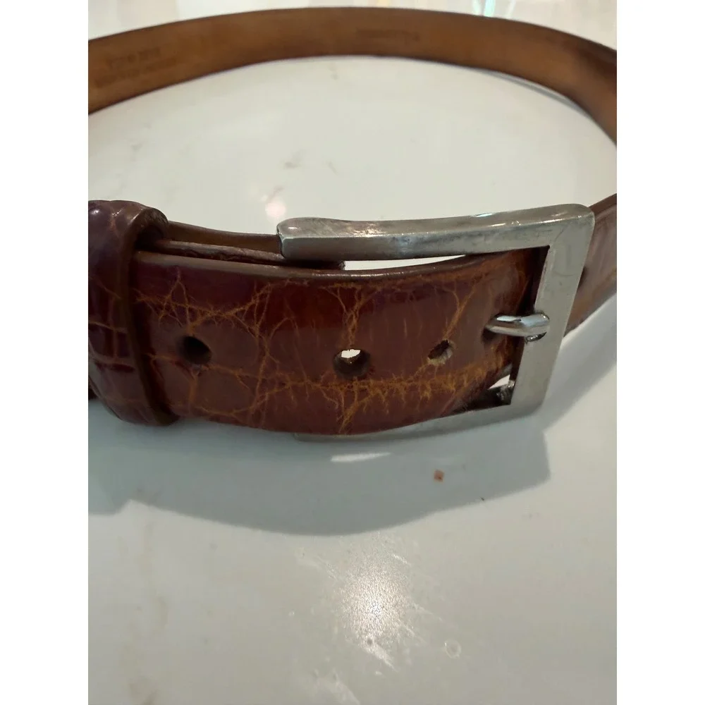 W. Kleinberg Glazed Genuine Alligator Leather Belt Cognac Brown USA Buckle 36